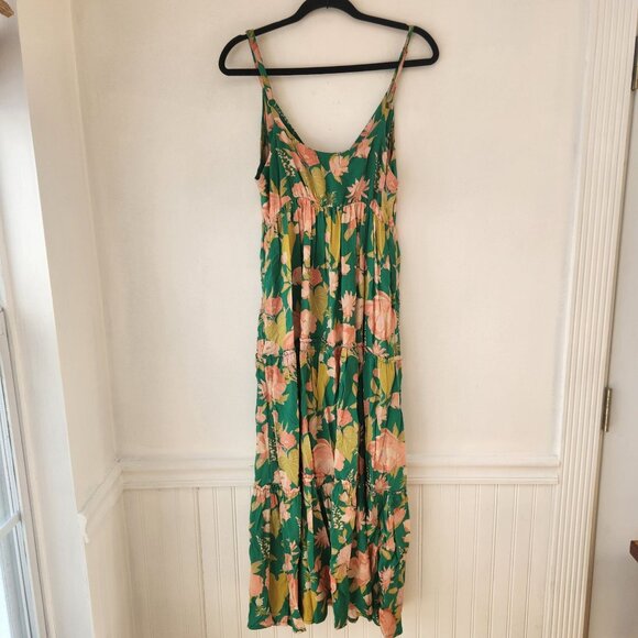 Natural Life Ella Green Floral Maxi Dress Full Length Boho Bohemian Women's L - Picture 3 of 8